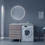 Meuble lave - linge kora avec plan vasque dporte + miroir rond fazzio - bois - vasque  gauche