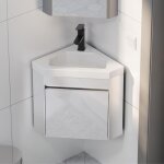 Meuble lave - mains d'angle, avec robinet, cabinet de rangement, meuble de lavabo d'angle, petit meuble ...