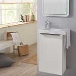 Meuble lave mains wc blanc mat avec porte serviettes - l. 48 x h. 72. 5 cm - pour robinetterie  gauche ...