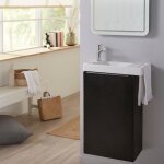 Meuble lave mains wc noir mat avec porte serviettes - l. 48 x h. 72. 5 cm - pour robinetterie  gauche ...