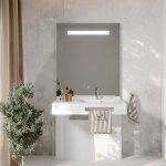 Meuble lea 90 cm avec plan vasque dporte  droite et miroir led elgance ht105
