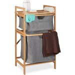 Relaxdays meuble � linge, 2 paniers coulissants, surface de rangement, �tag�re en bambou, nature et gris ...