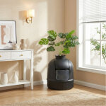 Meuble pour liti�re de chat avec plante artificielle, filtre � charbon, galets d�coratifs, pelle et brosse, ...