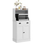 Meuble micro - ondes - rangement cuisine - 2 portes, 3 tagres, tiroir, niche - mdf blanc