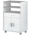 Meuble de cuisine micro - ondes blanc et ciment avec 1 tiroir et 2 portes, 92x59x40 cm