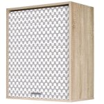 Meuble mural de cuisine chne clair  rideau imprim vagues grises couna l 60 x h 72cm