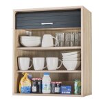 Meuble mural de cuisine ch�ne clair � rideau noir couna l 60 x h 72cm