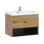 Mobilier1 - meuble mural salle de bains baltesi 118, ch�ne artisan + noir, � suspendre, le nombre de ...