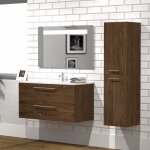 Meuble neptune h�ritage ch�ne 100cm - vasque centr�e - miroir antibu�e kathy