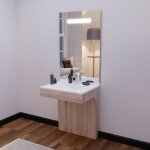 Meuble pmr altea 70 cm avec plan vasque et miroir led el�gance ht105 - cambrian oak