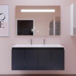 Meuble proline 120 cm avec plan double vasque et miroir elégance ht80 - gris - plan vasque en résine Meuble proline 120 cm avec plan double vasque et miroir elégance ht80 - gris - plan vasque en résine