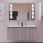 Cuisibane - meuble proline 120 cm avec plan double vasque et miroir prestige - bois - plan vasque en ...