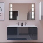 Cuisibane - meuble proline 120 cm avec plan double vasque et miroir prestige - gris - plan vasque en ... Cuisibane - meuble proline 120 cm avec plan double vasque et miroir prestige - gris - plan vasque en ...