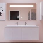 Cuisibane - meuble proline 140 cm avec plan double vasque et miroir elégance ht80 - blanc - vasque en ... Cuisibane - meuble proline 140 cm avec plan double vasque et miroir elégance ht80 - blanc - vasque en ...