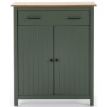 Meuble de rangement, meuble d'appoint en pin massif d�cor cir� ch�ne et vert - longueur 90 x profondeur ...