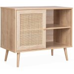 Sweeek - meuble de rangement en cannage 80x39x65. 8cm boh�me - naturel - 2 niveaux - 1 porte - pieds ...