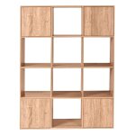 Meuble de rangement cube rudy 12 cases bois faon htre avec portes