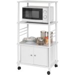 Chariot de cuisine roulant meuble de rangement avec 3 tablettes et armoire, support pour micro - ondes, ...