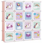 Songmics - meuble rangement enfant 16 cubes, armoire modulable avec portes, tagre en plastique, pour ...