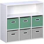 Sweeek - meuble de rangement pour enfant avec 7 compartiments et 3 paniers verts et 3 paniers gris velours ...