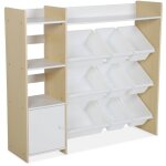 Sweeek - meuble de rangement enfant. naturel. 9 bacs de rangement. 4 �tag�res. 1 porte