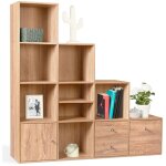 Meuble de rangement en escalier liam 4 niveaux bois faon htre avec porte et tiroirs