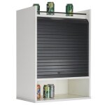 Meuble de rangement haut � rideau 3 niches noir et blanc lohan