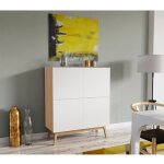 Le quai des affaires - meuble de rangement home 4 portes / dcor blanc et chne blanchi / 100x42x120
