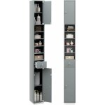 Costway - meuble de rangement salle de bain, meuble colonne avec 2 placards  porte, 1 tiroir et 5 tagres ...