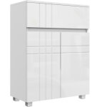 Meuble de rangement pour salle de bain sur pied placard 2 portes 1 tiroir, �tag�re r�gable, blanc laqu� ...