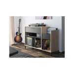 Meuble rangement vinyle - gami - platine - style urbain - dcor chene - noir - l 115 x p 40 x h 81 cm ...