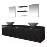 Meuble de salle de bain 10 pi�ces bois laqu� noir val