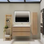 Meuble salle de bain 100 cm - plan vasque céramique - effet chêne sonoma - a suspendre - karaib 2 Meuble salle de bain 100 cm - plan vasque céramique - effet chêne sonoma - a suspendre - karaib 2