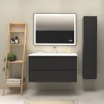 Meuble salle de bain 100 cm - plan vasque céramique - noir mat - a suspendre - karaib 2 Meuble salle de bain 100 cm - plan vasque céramique - noir mat - a suspendre - karaib 2