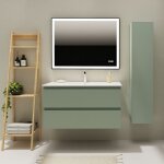 Meuble salle de bain 100 cm - plan vasque céramique - vert mat - a suspendre - karaib 2 Meuble salle de bain 100 cm - plan vasque céramique - vert mat - a suspendre - karaib 2