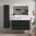 Meuble salle de bain - 100 cm - avec plan vasque - noir mat - a suspendre - karaib