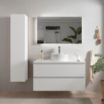Meuble salle de bain - 100 cm - avec vasque � poser - blanc mat - a suspendre - karaib