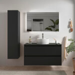 Meuble salle de bain - 100 cm - avec vasque � poser - noir mat - a suspendre - karaib