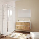 Kiamami valentina - meuble salle de bain 100cm blanc fa�ade ch�ne cannel�, miroir 100x60 salina
