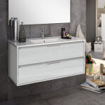 Cosyneo - meuble de salle de bain 100cm simple vasque - 2 tiroirs - sans miroir - hibernian (bois blanchi) ...