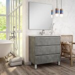 Cosyneo - meuble de salle de bain 100cm simple vasque - 3 tiroirs - ciment (gris) - palma