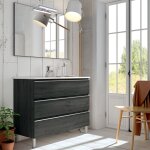 Meuble de salle de bain 100cm simple vasque - 3 tiroirs - ebony (bois noir) - palma Meuble de salle de bain 100cm simple vasque - 3 tiroirs - ebony (bois noir) - palma