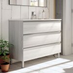 Meuble de salle de bain 100cm simple vasque - 3 tiroirs - sans miroir - hibernian (bois blanchi) - palma ...