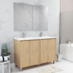 Aurlane - meuble salle de bains 120 cm chne clair 4 portes, vasque, miroirs 60x80 et rglettes led - ...