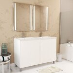Meuble salle de bains 120 cm laqué blanc 4 portes, vasque, miroirs 60x80 à leds intégrées - xenos Meuble salle de bains 120 cm laqué blanc 4 portes, vasque, miroirs 60x80 à leds intégrées - xenos