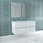 Aurlane - meuble salle de bains 120 cm laqu blanc 4 tiroirs, vasque, miroirs 60x80 et rglettes led ...