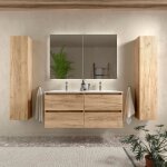 Meuble salle de bain - 120 cm - plan double vasques céramique - effet chêne brut - a suspendre - karaib ... Meuble salle de bain - 120 cm - plan double vasques céramique - effet chêne brut - a suspendre - karaib ...