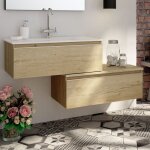 Meuble de salle de bain 120 cm simple vasque - 2 tiroirs - sans miroir - bambou (chêne clair) - pena Meuble de salle de bain 120 cm simple vasque - 2 tiroirs - sans miroir - bambou (chêne clair) - pena