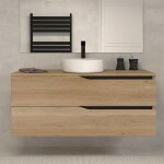 Meuble de salle de bain 120 avec plateau et vasque � poser - sans miroir - 2 tiroirs - madera miel (bois ...