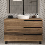Meuble de salle de bain 120 avec plateau et vasque � poser - sans miroir - 3 tiroirs - tabaco (bois fonc�) ...